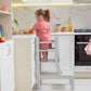 Girl Standing on Wood and Hearts Toddler Standing Tower Grey