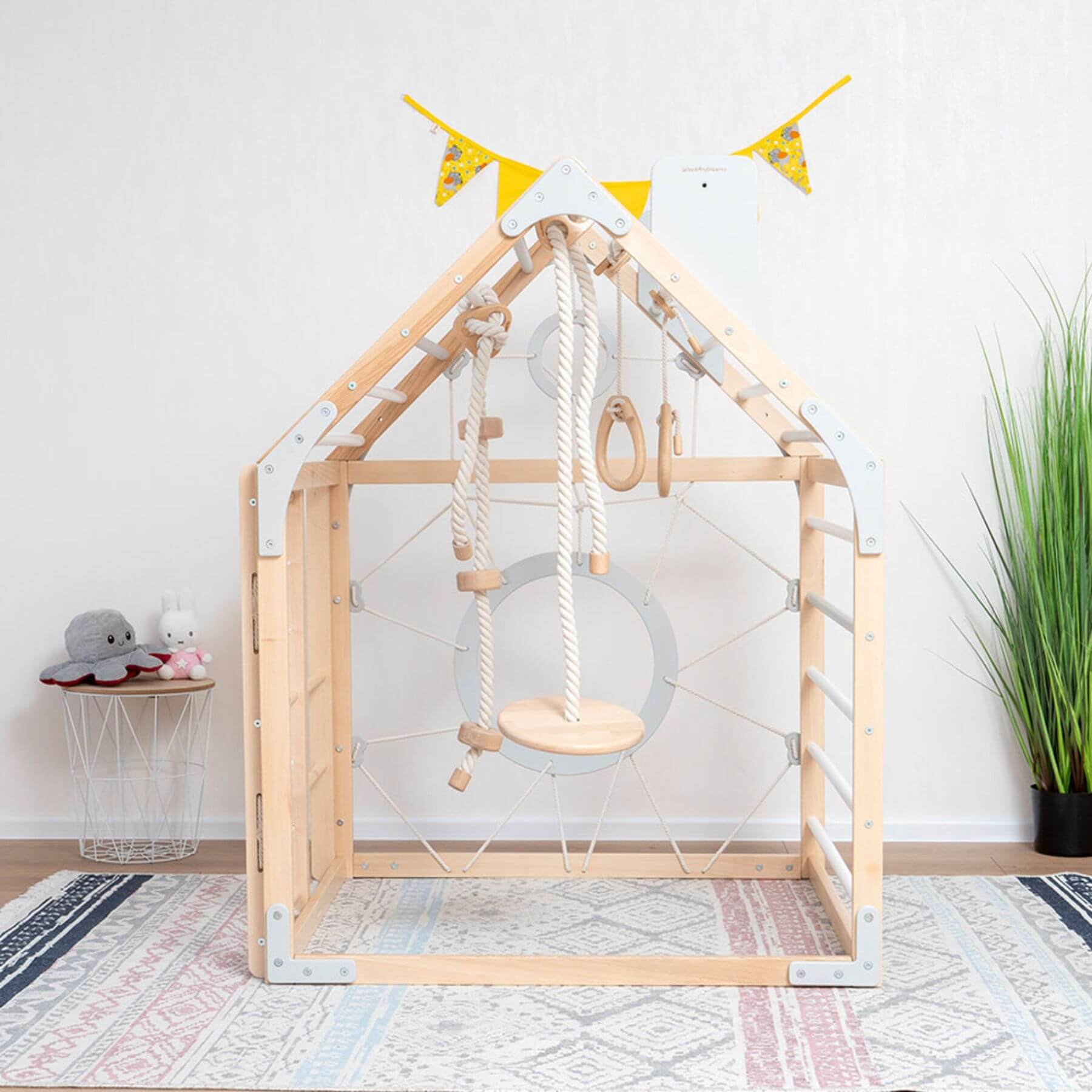 Wood and Hearts Wooden Climbing Playhouse Natural & Grey