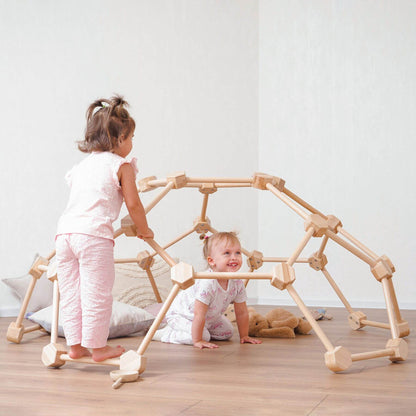 Kids Playing Wood and Hearts Wooden Climbing Dome