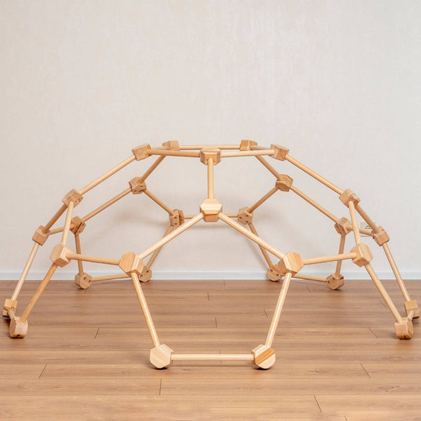 Girl Playing Wood and Hearts Wooden Climbing Domes