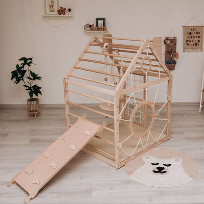 Wood and Hearts Wooden Climbing Playhouse w/ Ramp