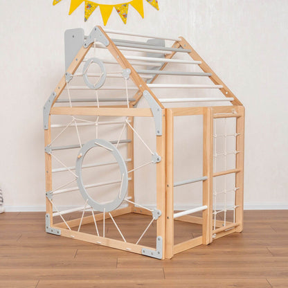 Wood and Hearts Wooden Climbing Playhouse Natural & Grey