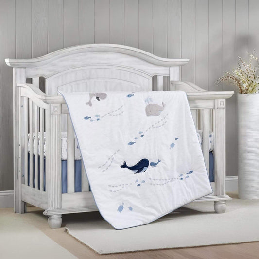 Whale of a Time 3-pc Baby Crib Nursery Bedding Set in a nursery setting