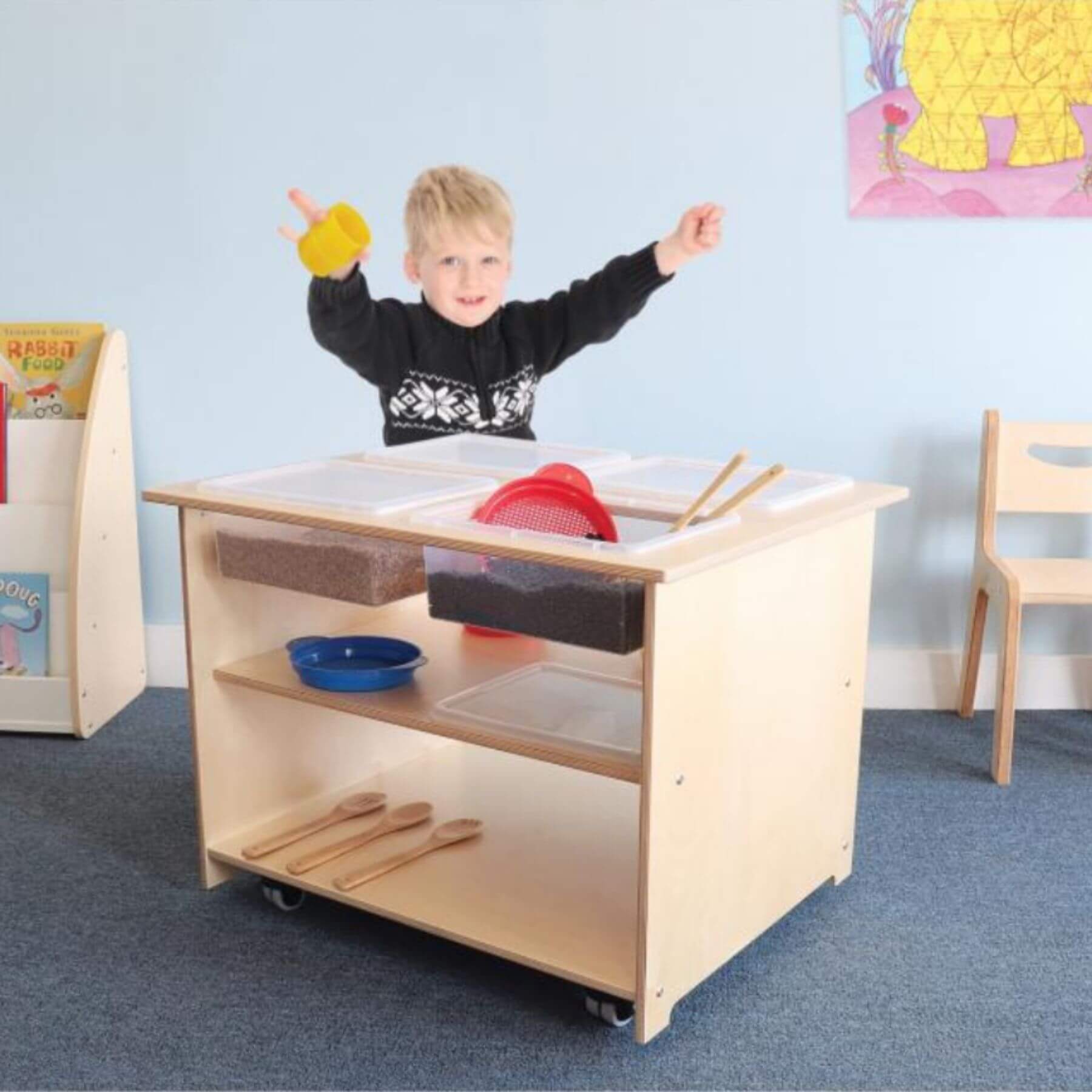 Whitney Brothers Mobile Sensory Table With Trays And Lids - Lifestyle