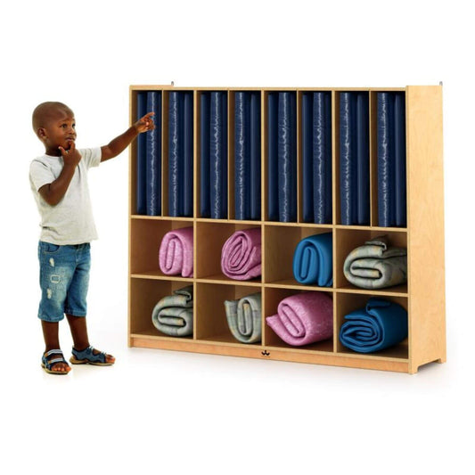 Boy Using Whitney Brothers Rest Mat Storage Cabinet