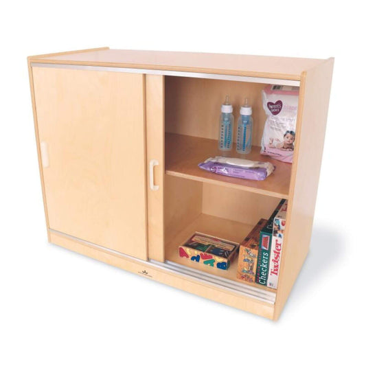 Whitney Brothers Sliding Doors Storage Cabinet w/ One Door Open