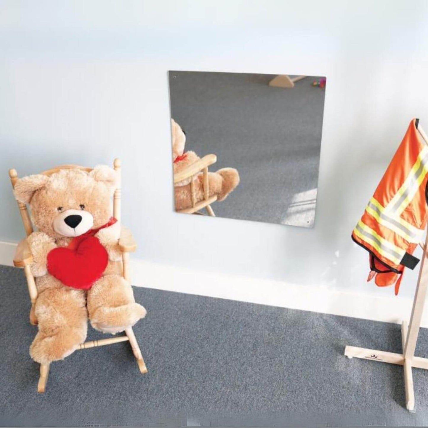 Whitney Brothers Square Mirror w/ a Flush Bear Next To It