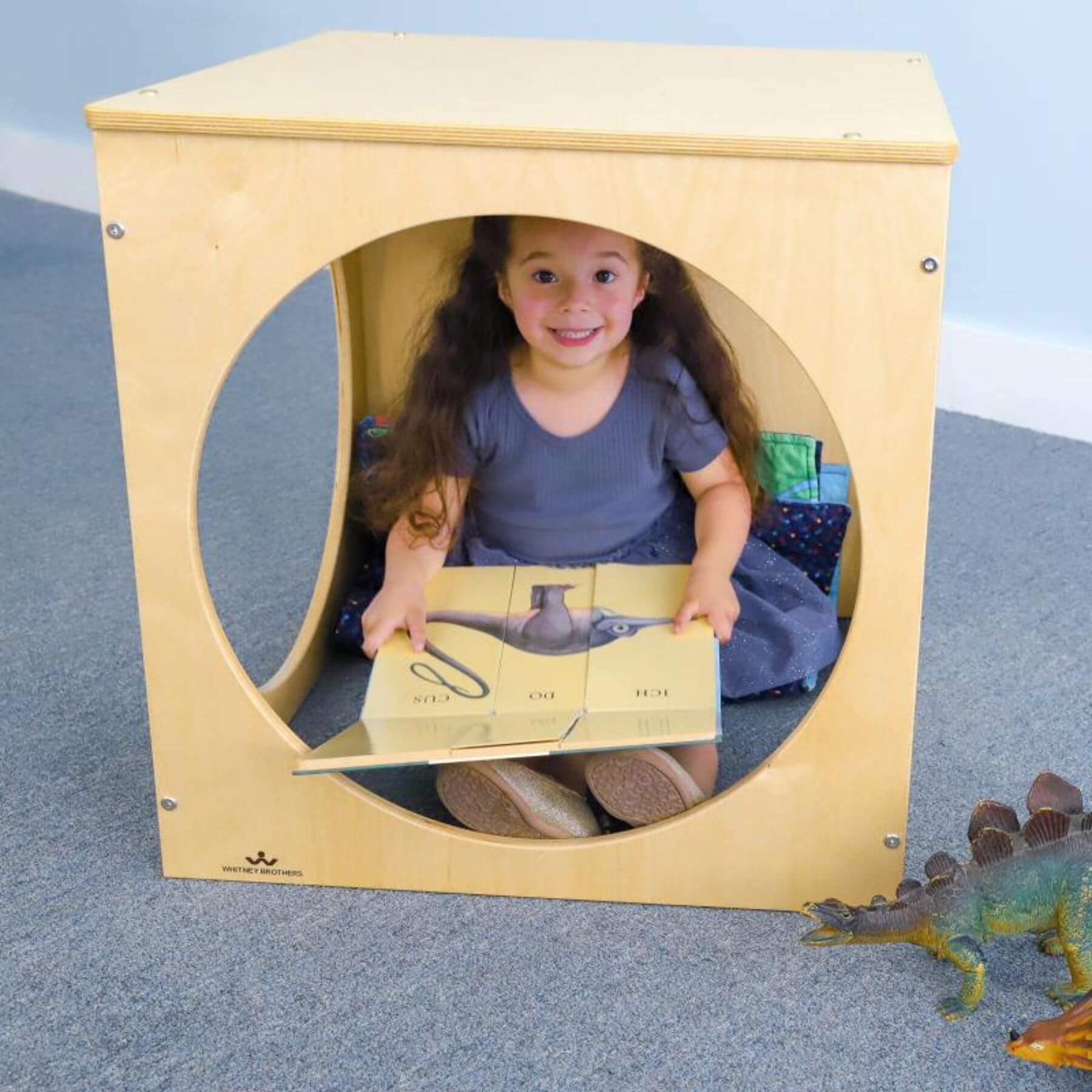 Girl Reading Inside of Whitney Brothers Toddler Play House Cube