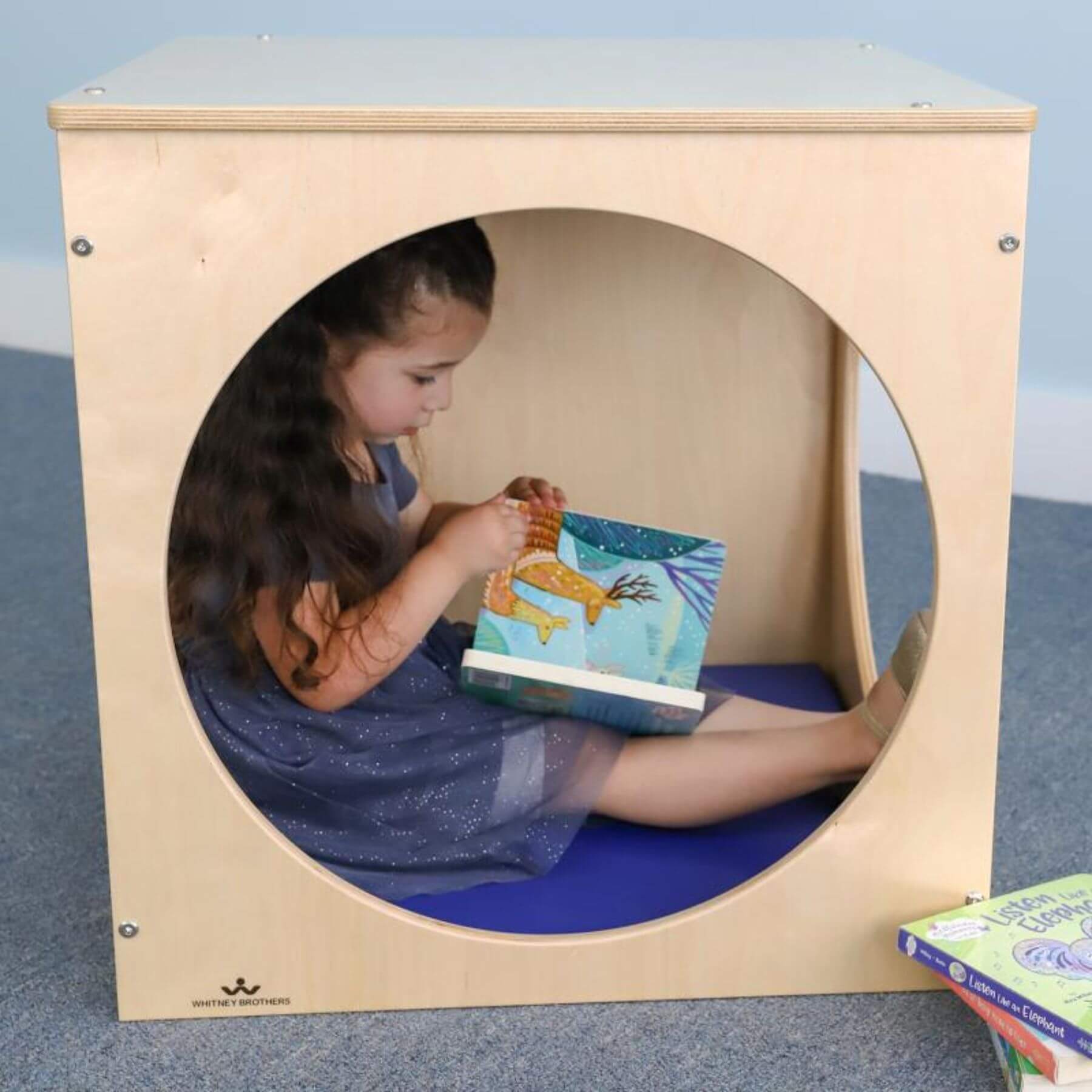 Girl Reading Inside of Whitney Brothers Toddler Play House Cube With Floor Mat Set