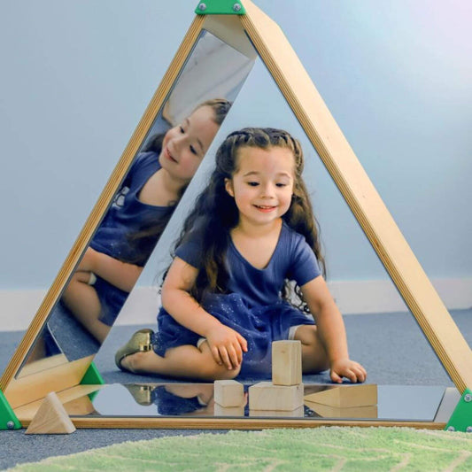 Girl Playing w/ Whitney Brothers Triangle Mirror Tent