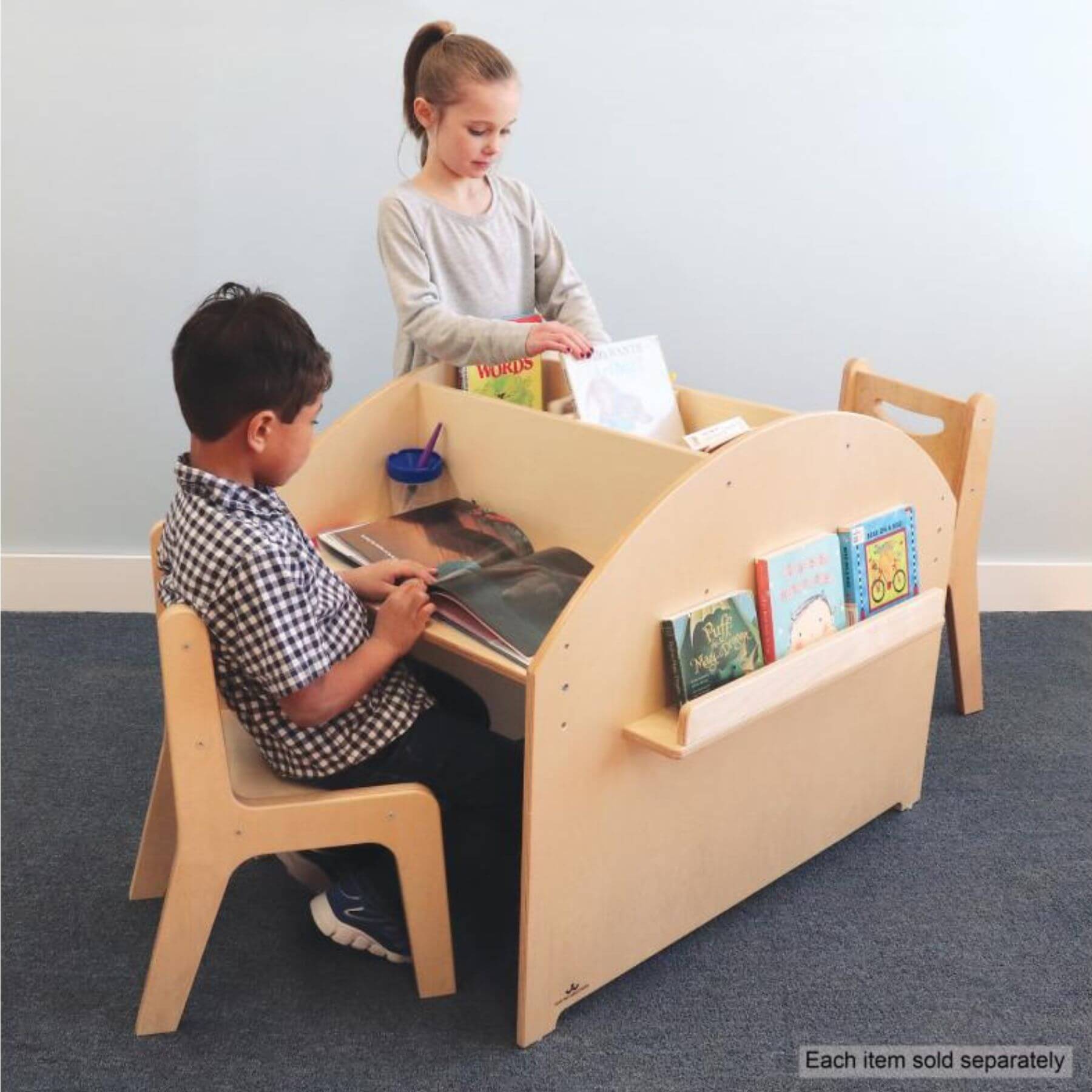 Two Kids Reading at Whitney Brothers Two Student Adjustable Library Desk