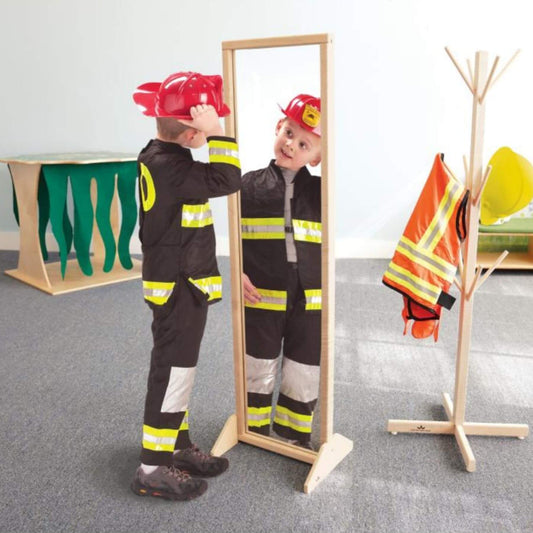 Boy Checking our Himself in Whitney Brothers Vertical or Horizontal Mirror With Stand