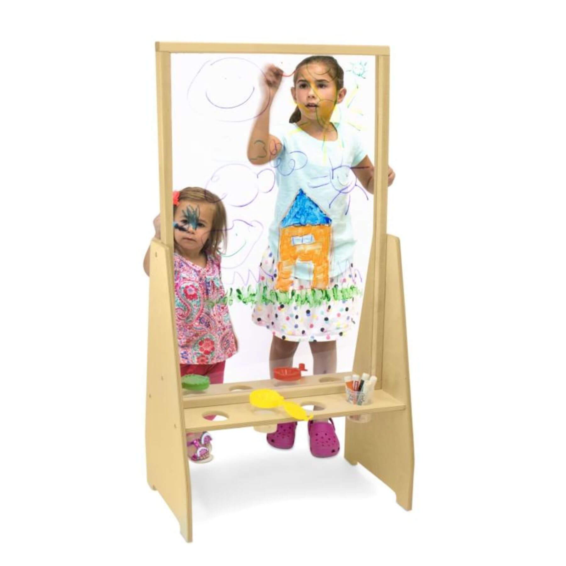 Two Girls Drawing on Whitney Brothers Window Art Easel