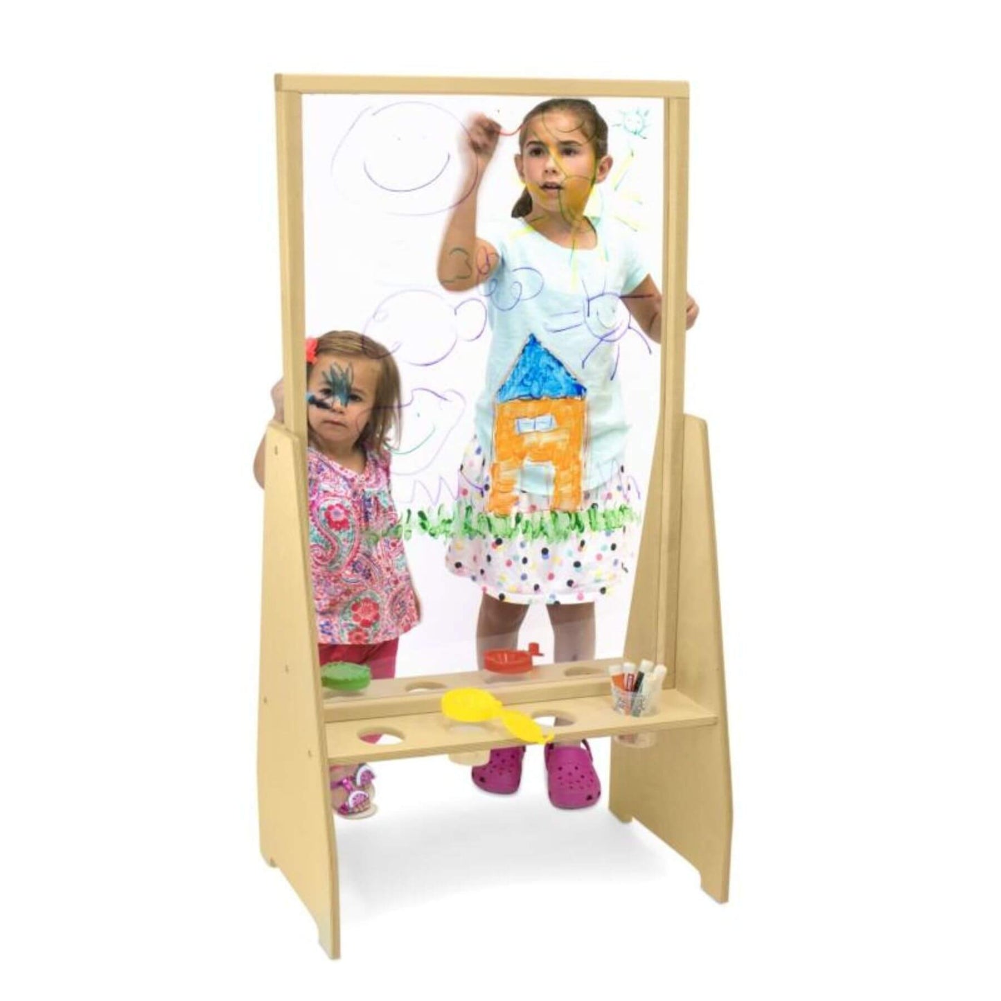 Two Girls Drawing on Whitney Brothers Window Art Easel