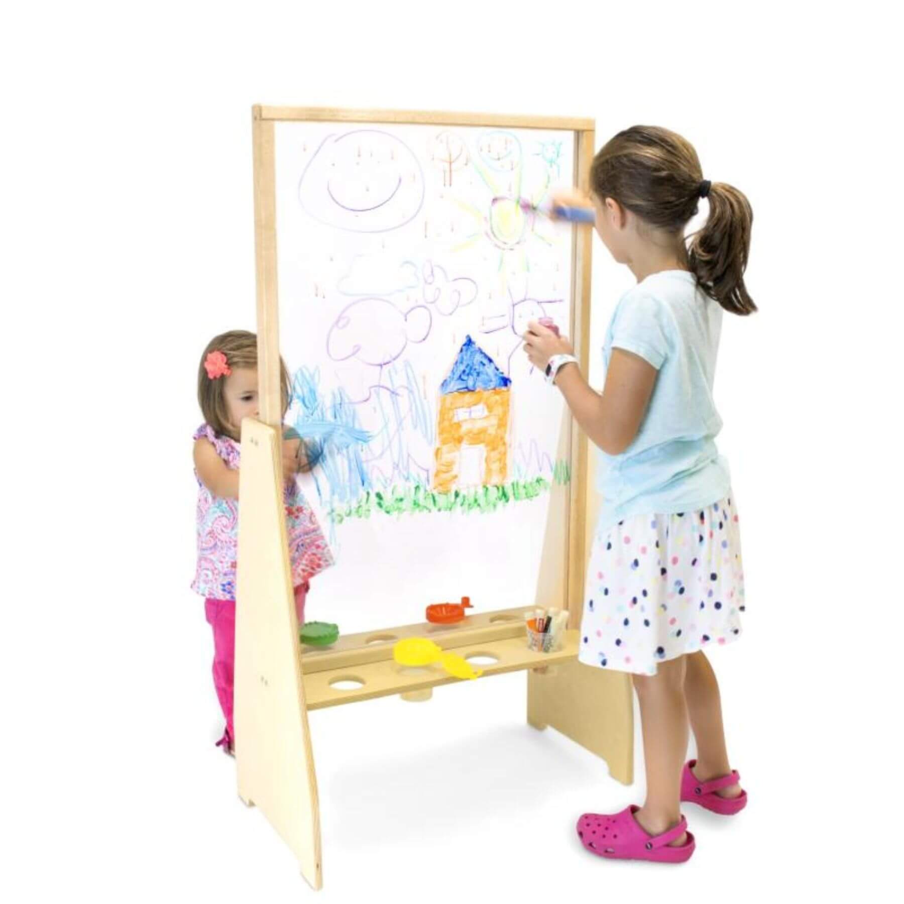 Two Girls Drawing on Whitney Brothers Window Art Easel