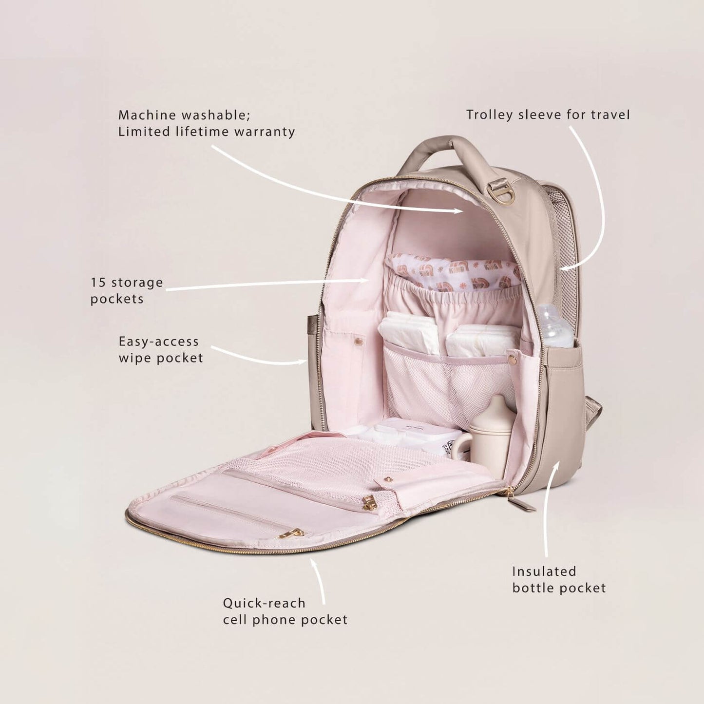 Witney Carson Classic Diaper Backpack - Cloud | Open