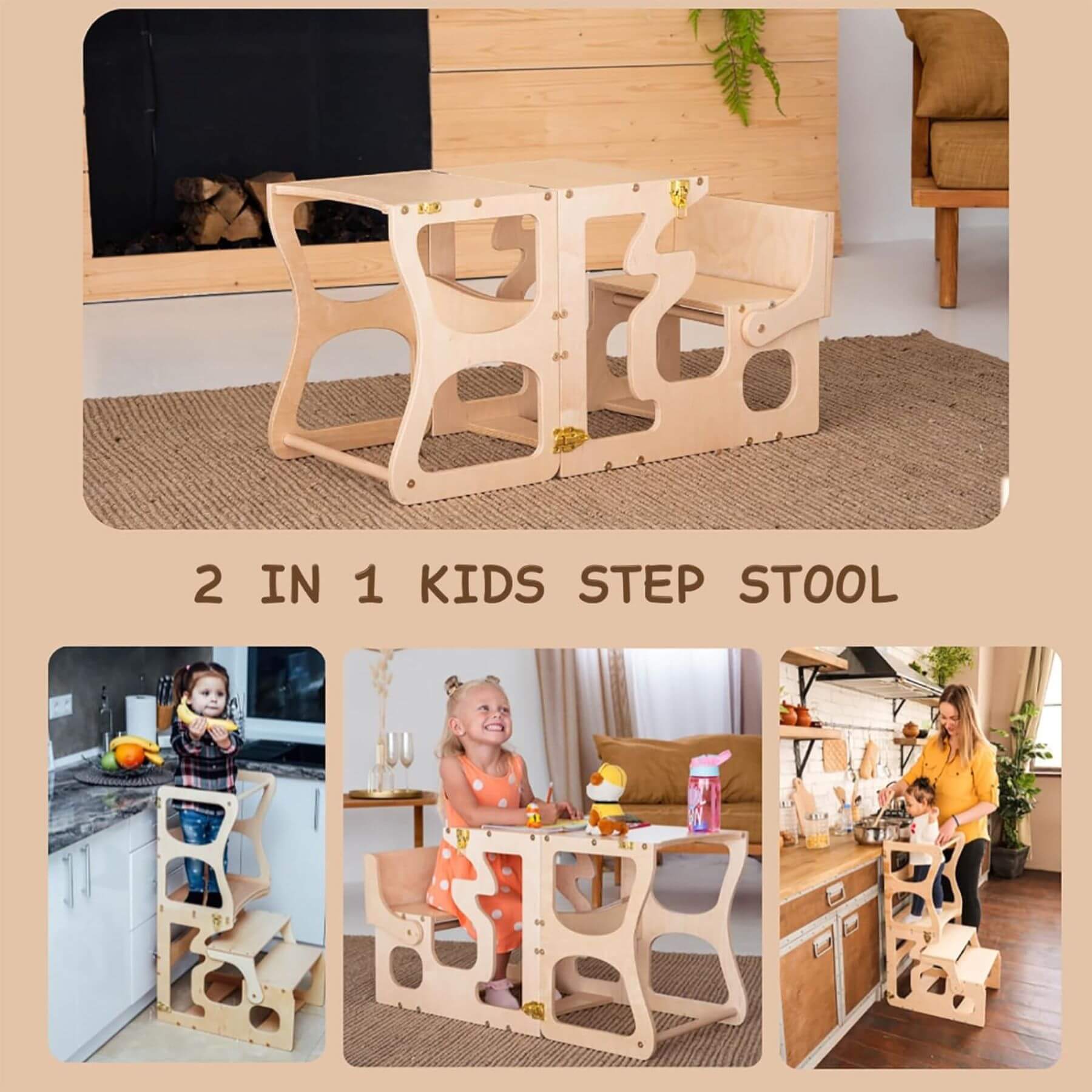 Woodandhearts Transformable Step Stool for Kids