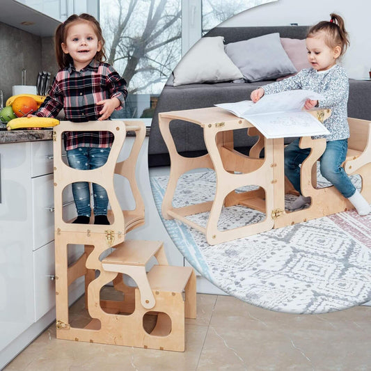 Girl Using Woodandhearts Transformable Step Stool for Kids