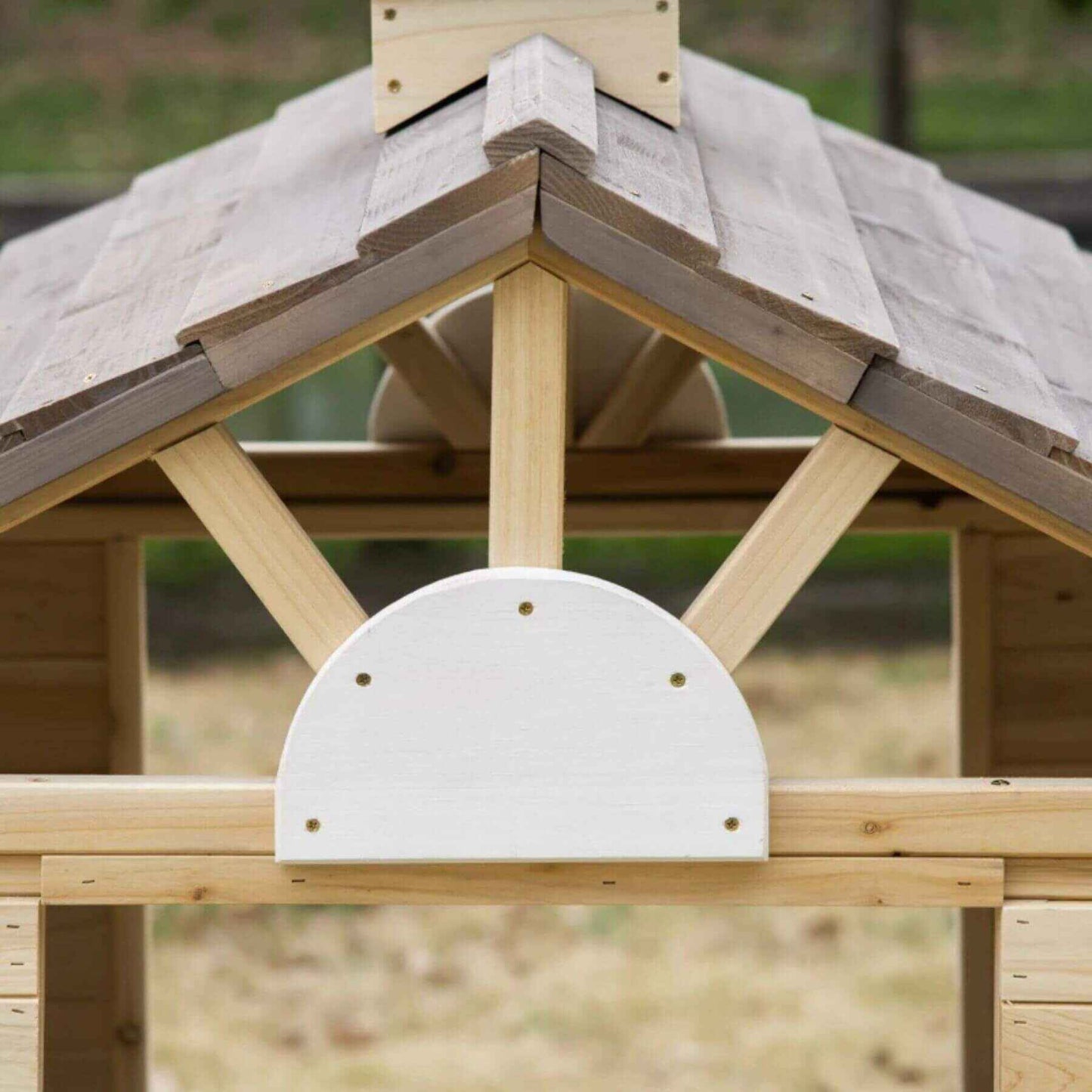 Detail of Outsunny Wooden Kids Playhouse Natural Wood