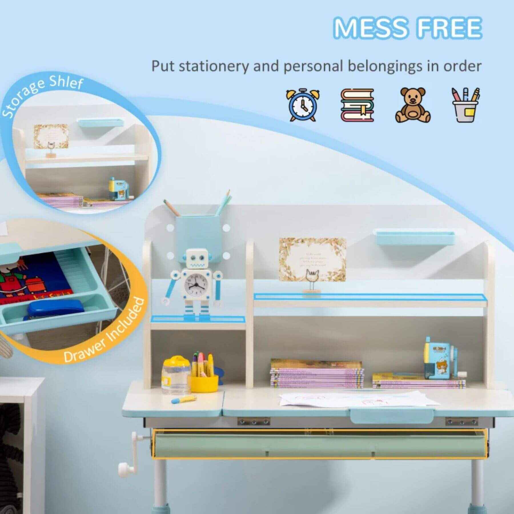 Detail of Qaba Wooden Kids Study Desk with Tilt Desktop Blue