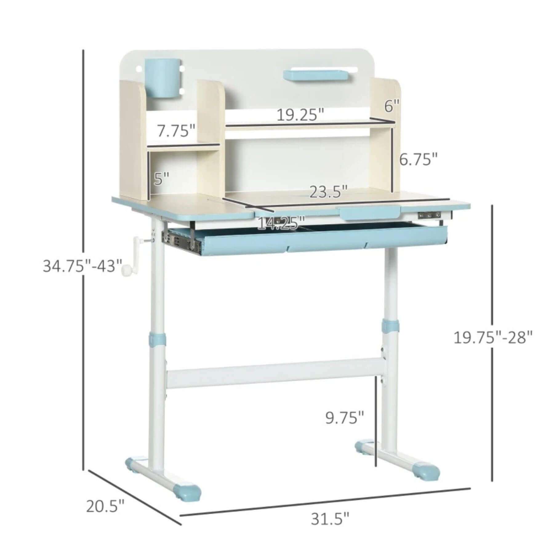 Qaba Wooden Kids Study Desk with Tilt Desktop Blue