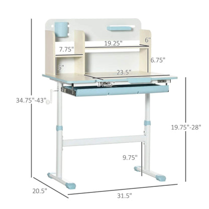 Qaba Wooden Kids Study Desk with Tilt Desktop Blue
