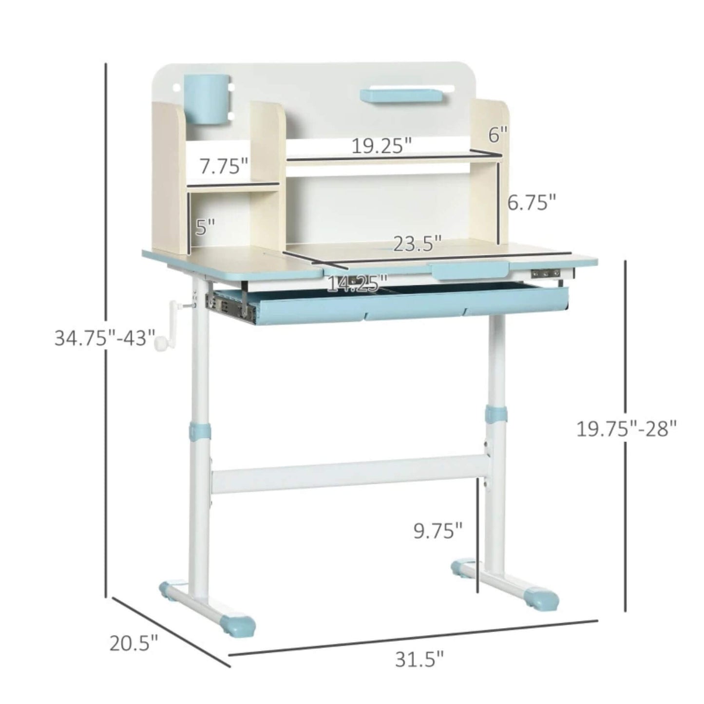 Qaba Wooden Kids Study Desk with Tilt Desktop Blue