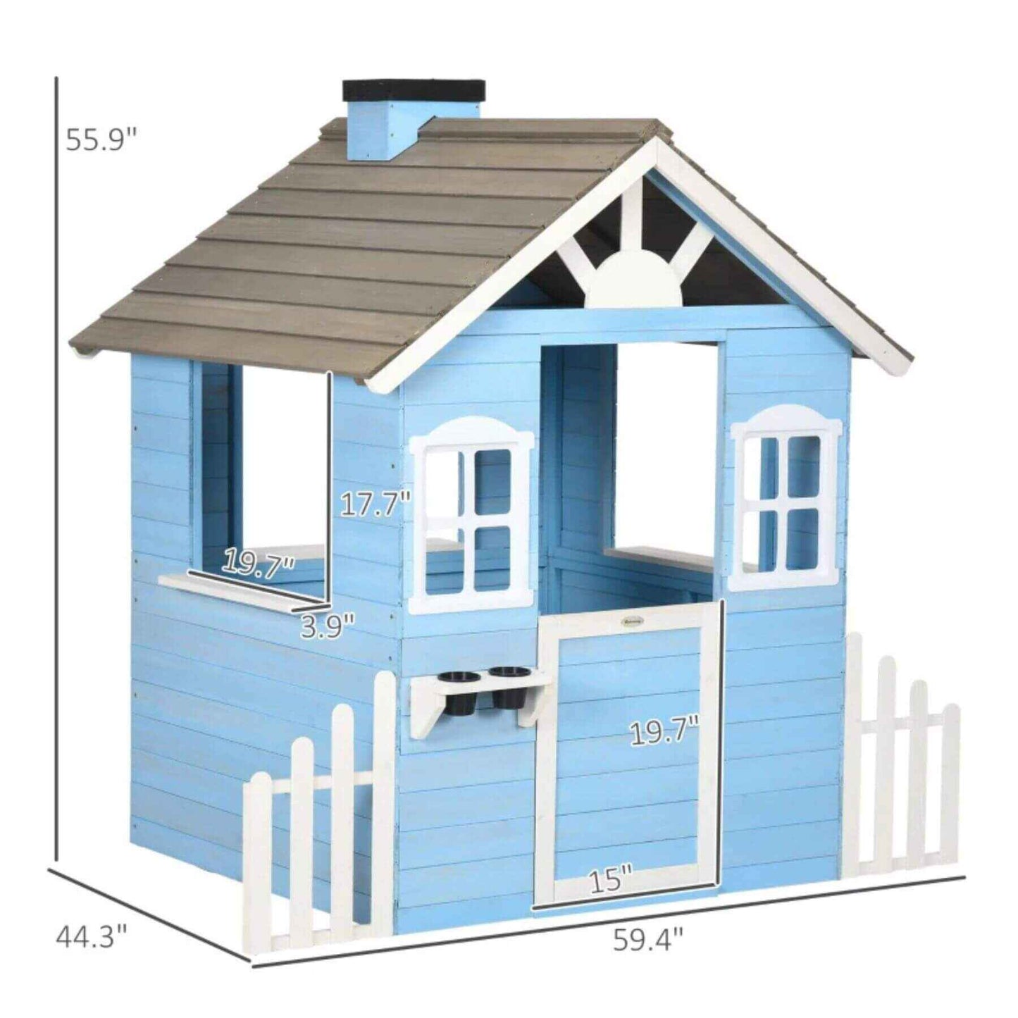 Outsunny Wooden Playhouse for Kids Blue