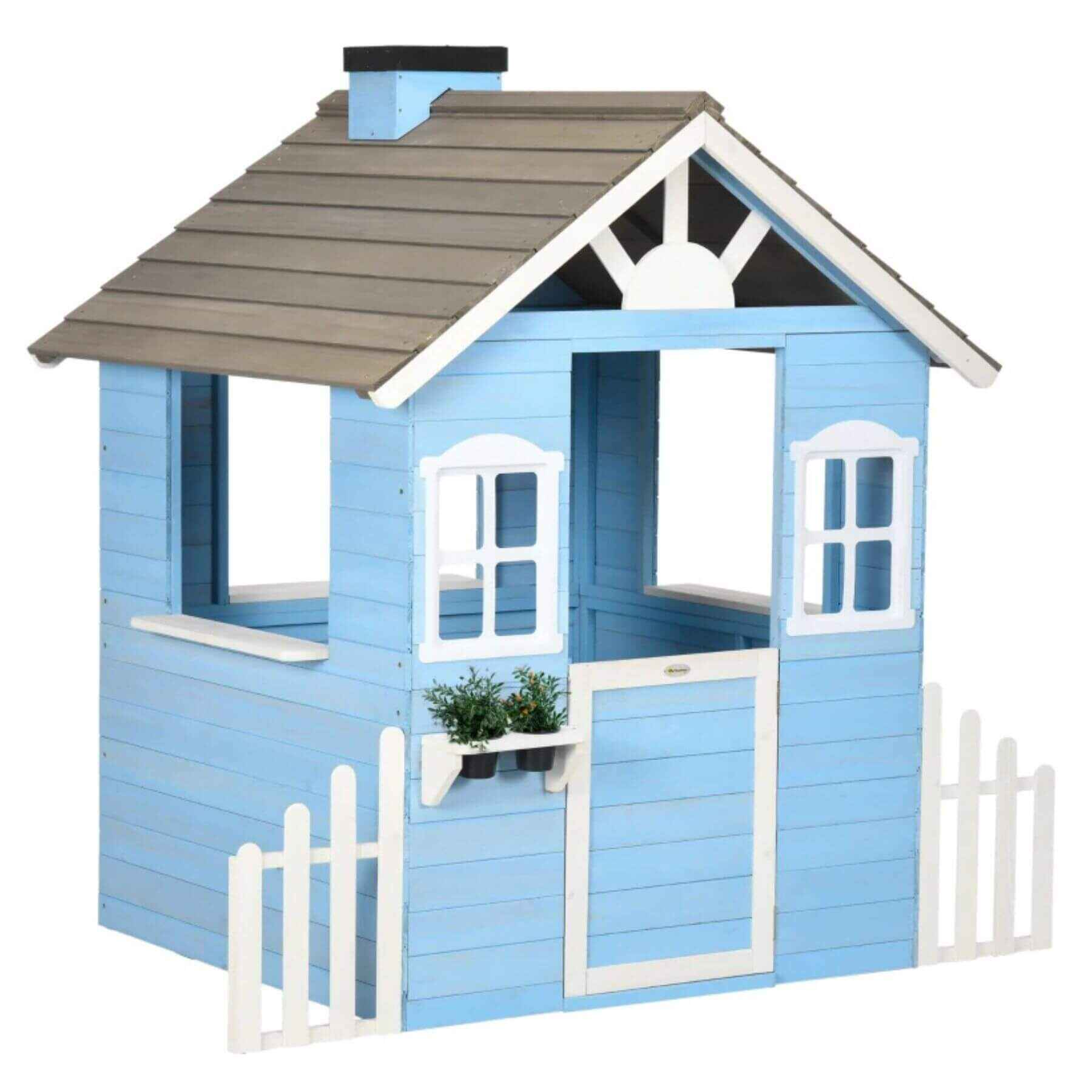 Outsunny Wooden Playhouse for Kids Blue