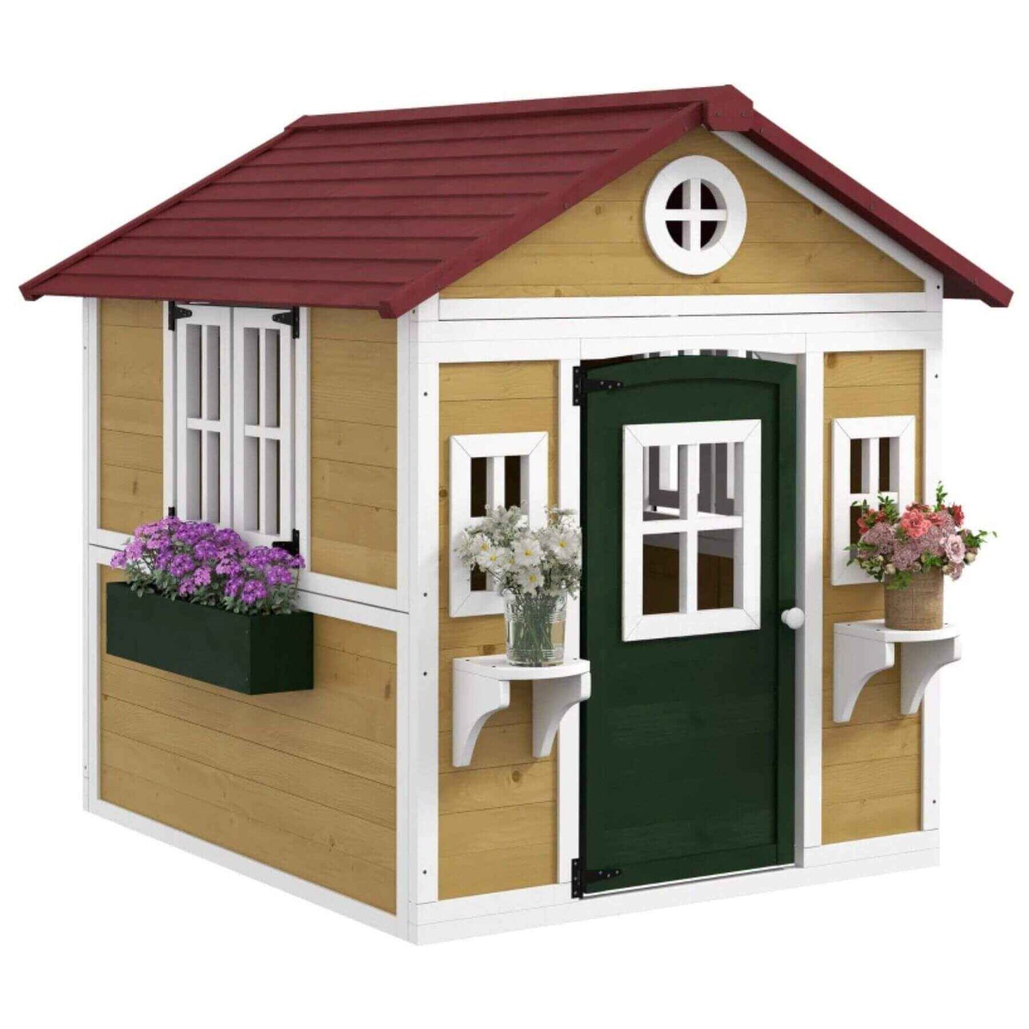 Outsunny Wooden Playhouse for Kids Beige