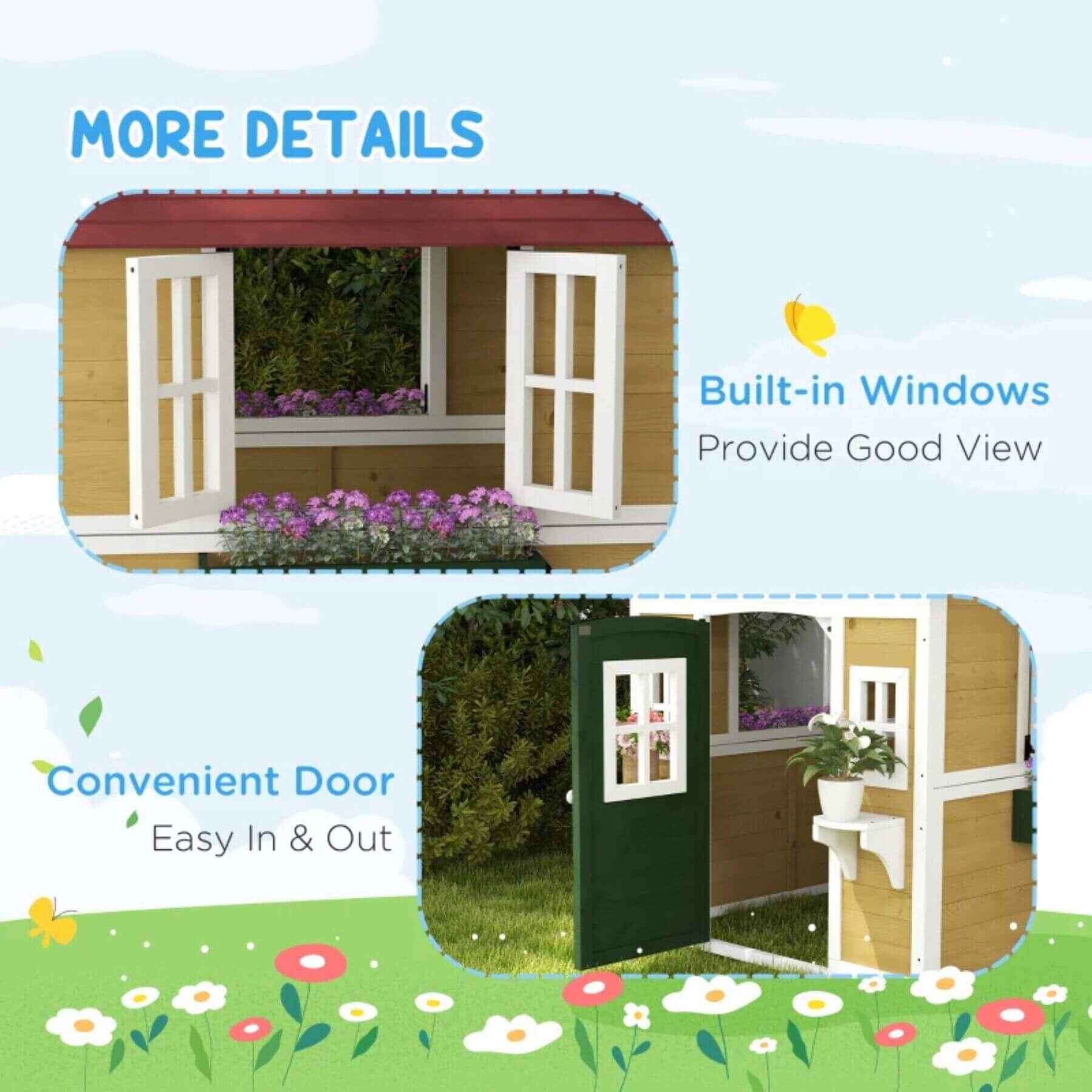 Details of Outsunny Wooden Playhouse for Kids Beige