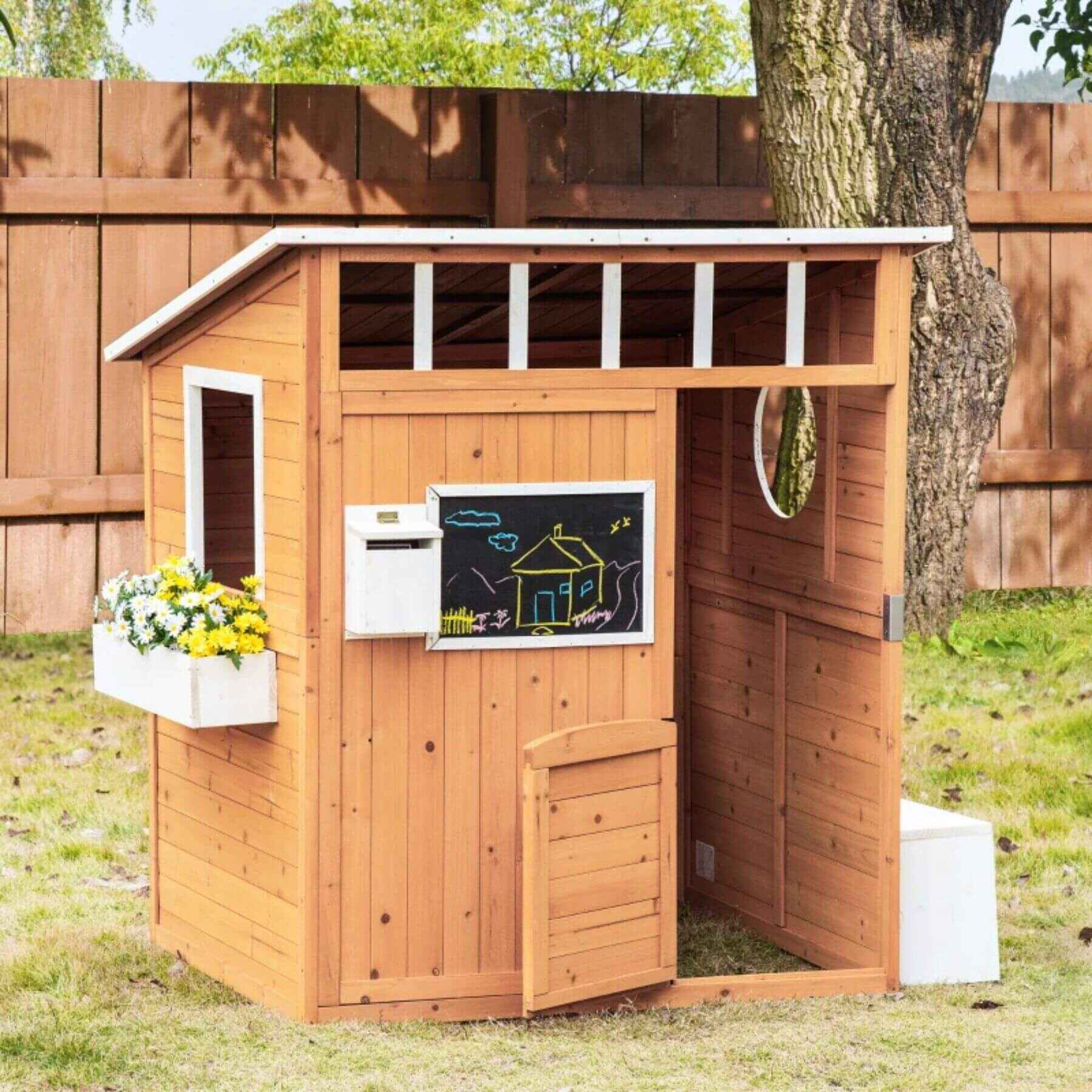 Outsunny Wooden Playhouse for Kids Light Brown