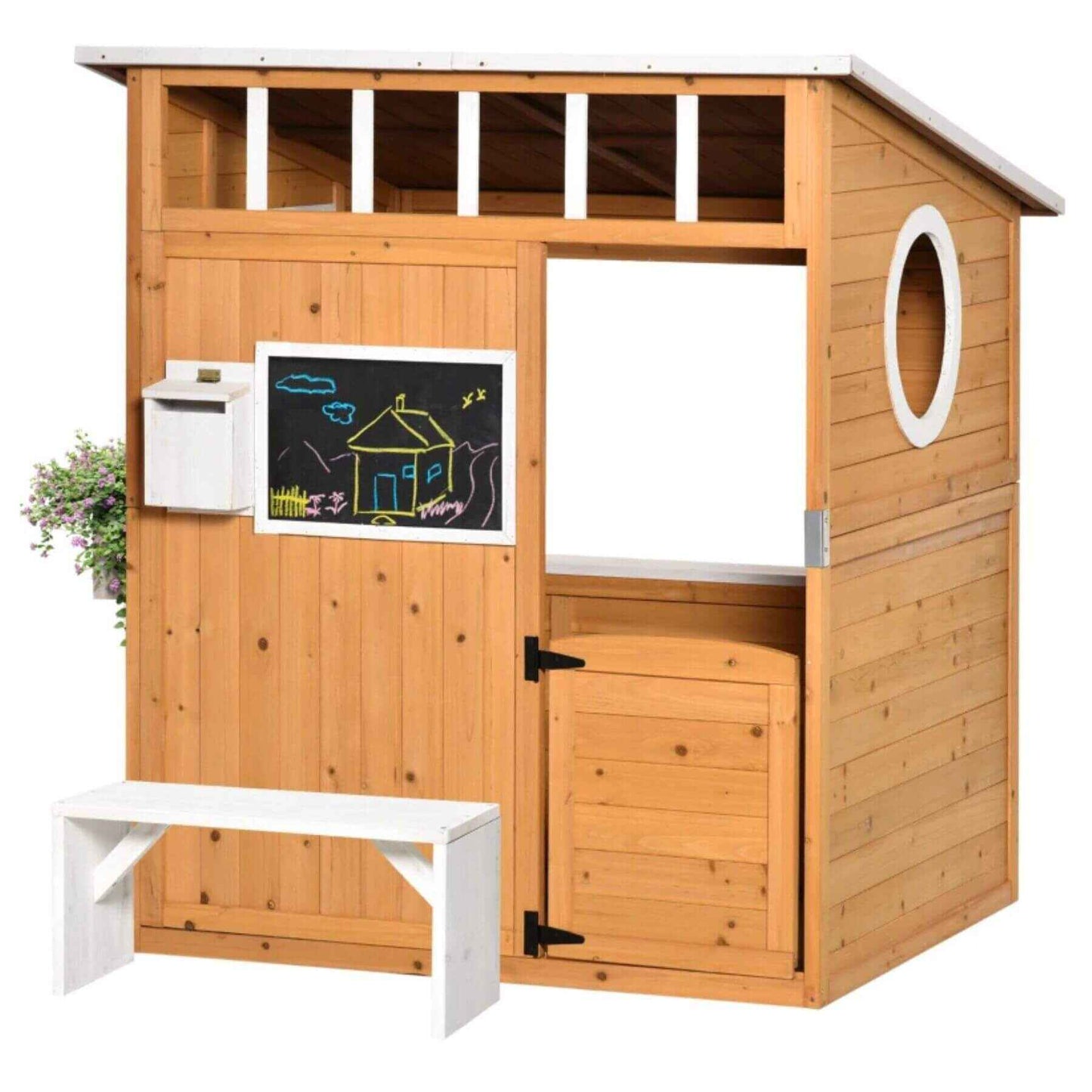 Outsunny Wooden Playhouse for Kids Light Brown