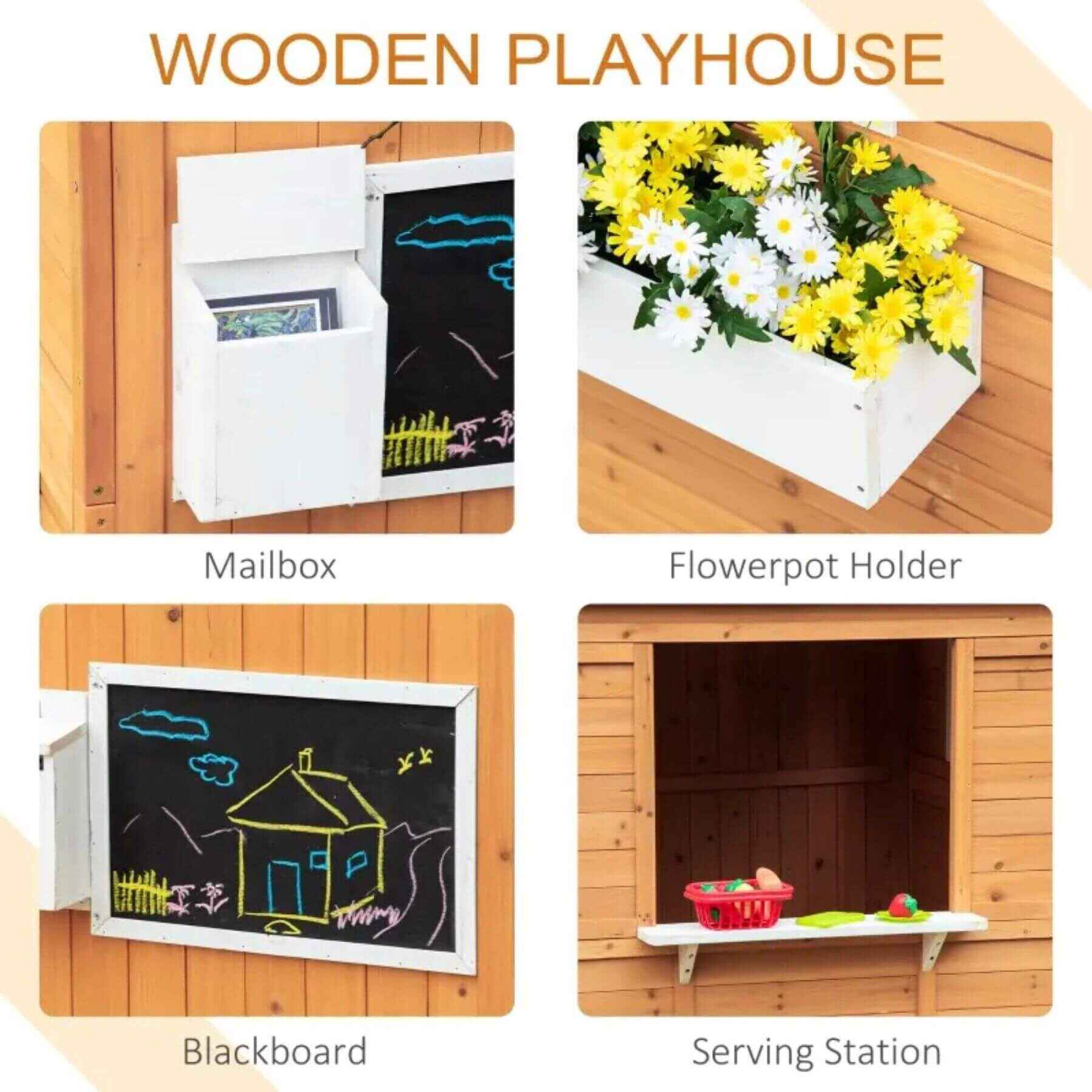 Details of Outsunny Wooden Playhouse for Kids Light Brown