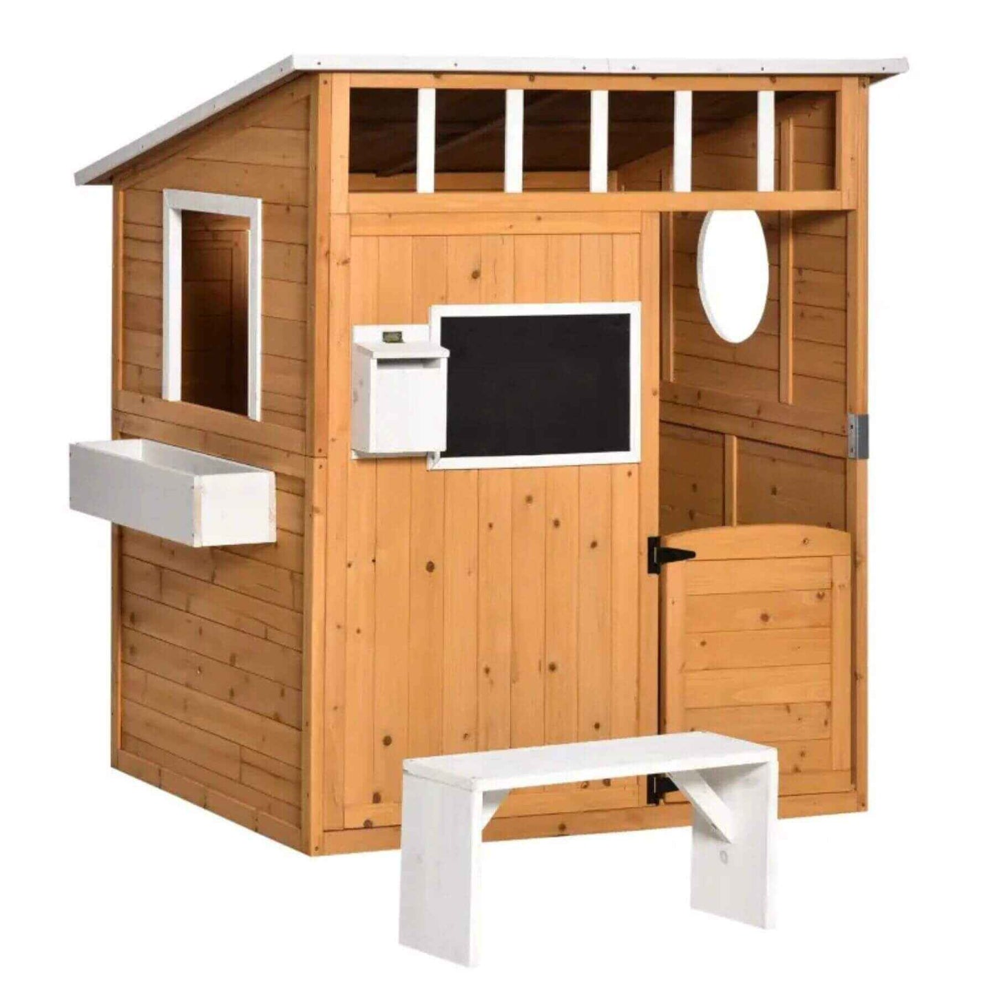 Outsunny Wooden Playhouse for Kids Light Brown