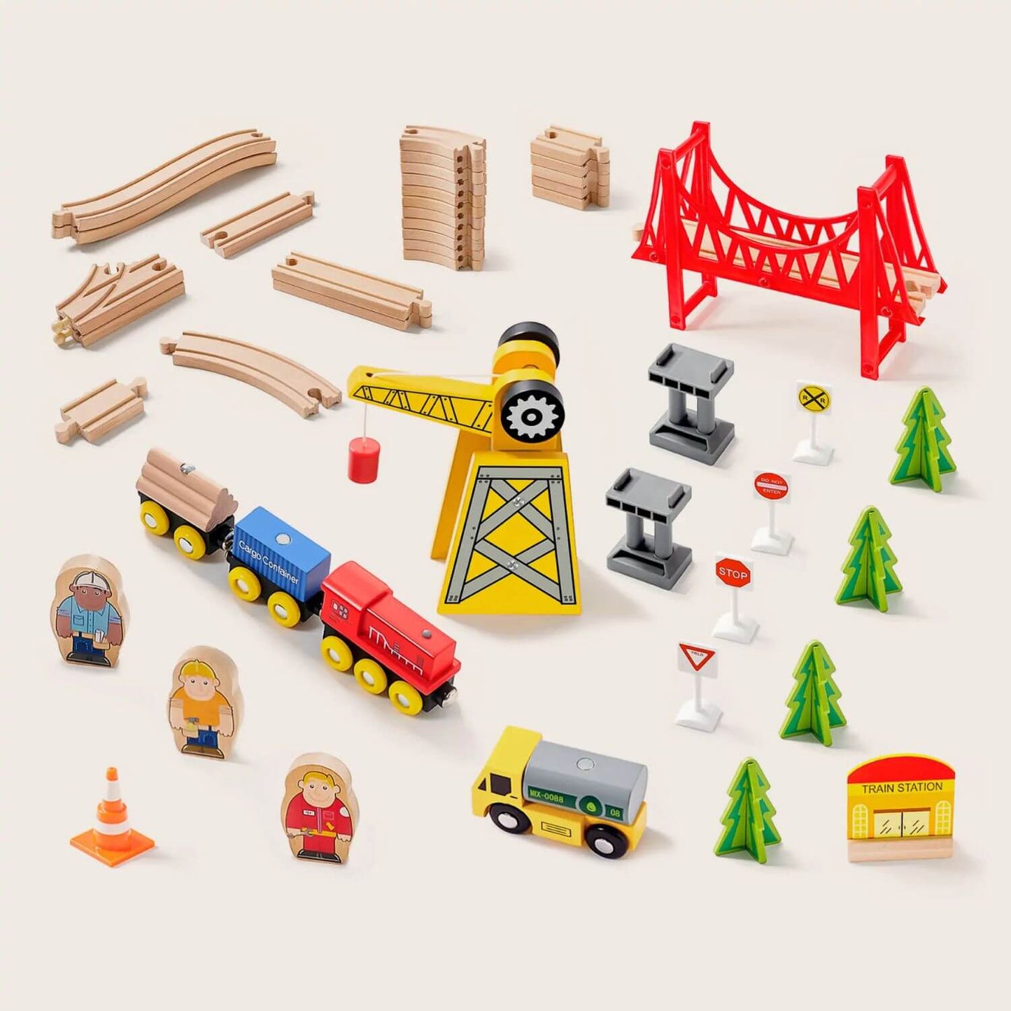 Tiny Land® Wooden Train Set - 55 pcs