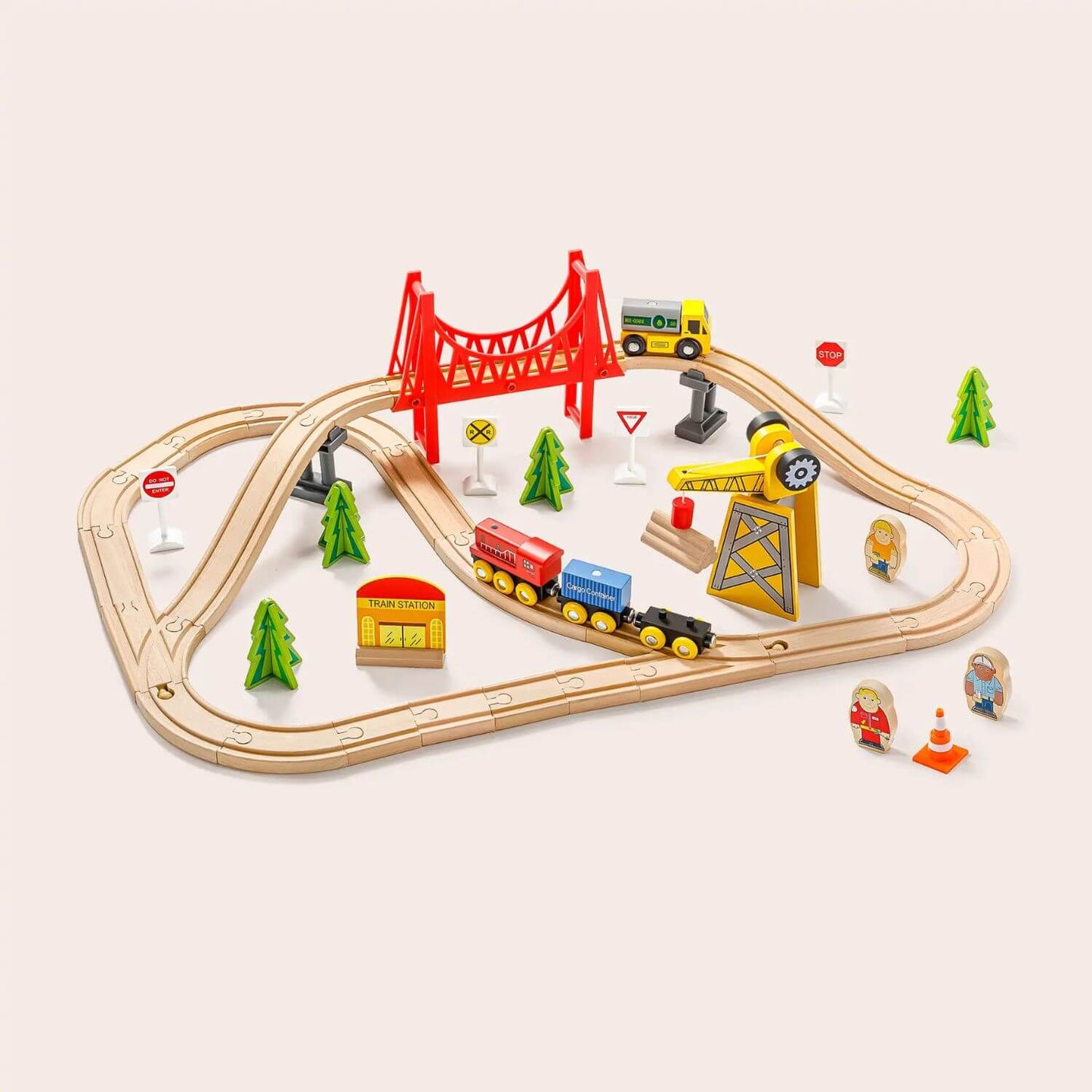Tiny Land® Wooden Train Set - 55 pcs