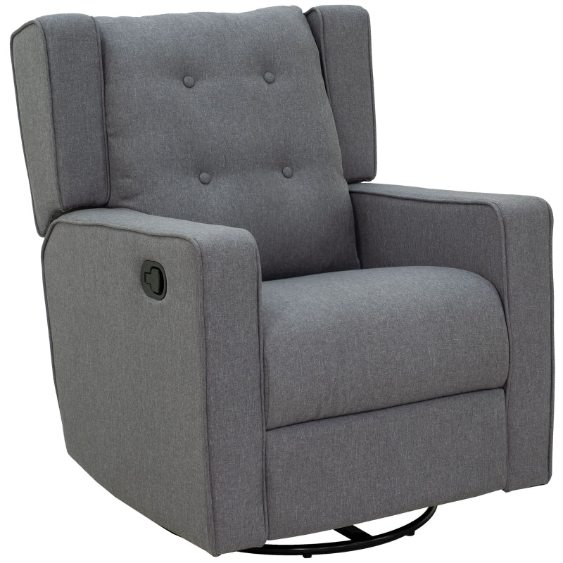 HOMCOM Nursery Recliner | Grey Linen Swivel Glider