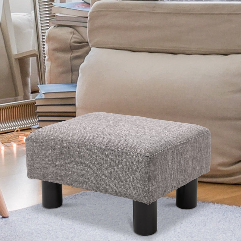HOMCOM 16" Cube Linen Fabric Pouf Ottoman - Gray | Modern Footrest