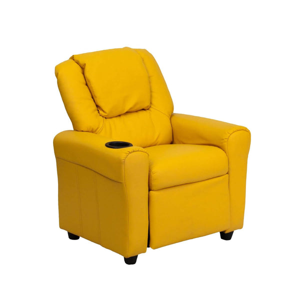 Flash Furniture Contemporary Yellow Vinyl Kids Recliner | Cup Holder and Headrest