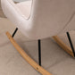 HOMCOM Mid-Century Cream White Nursery Rocker | Tufted Wingback & Rubber Wood Base