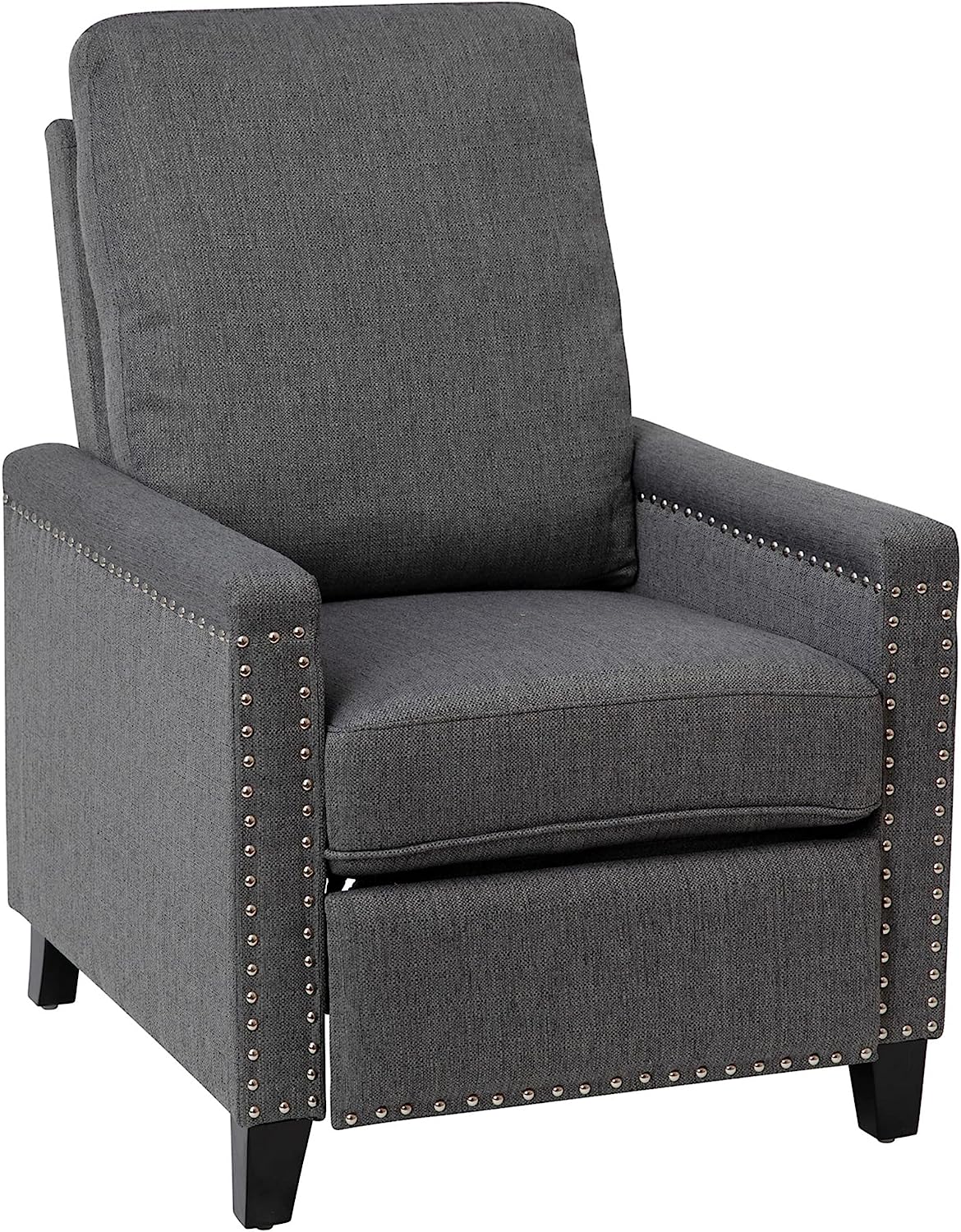 Flash Furniture Carson Transitional Style Push Back Recliner Chair - Pillow Back Recliner - Gray Fabric Upholstery - Accent Nail Trim