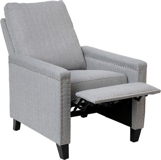 Flash Furniture Carson Transitional Style Push Back Recliner Chair - Pillow Back Recliner - Light Gray Fabric Upholstery - Accent Nail Trim