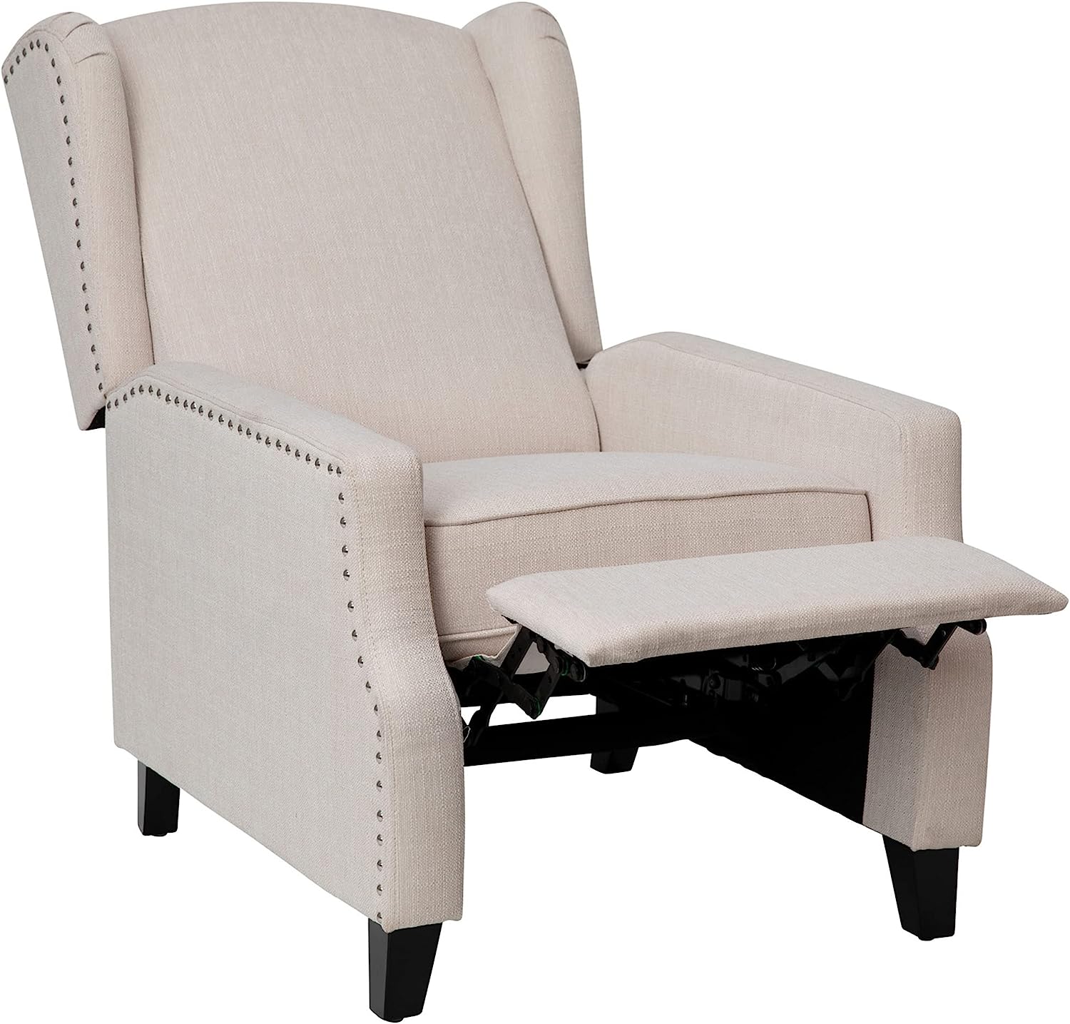 Flash Furniture Prescott Traditional Style Slim Push Back Recliner Chair - Wingback Recliner with Cream Fabric Upholstery - Accent Nail Trim