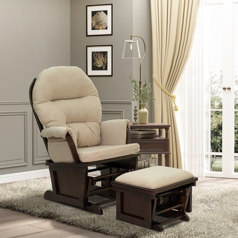 HOMCOM Nursery Glider Rocker with Ottoman | Thick Padded Cushion & Wood Base | Cream White